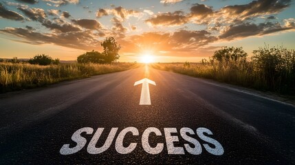 Road Leading Towards Success at Sunset