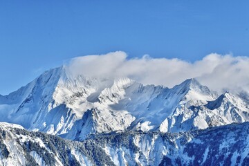 Snowcapped French alps by winter
