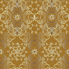 This vector, ornate hand drawn repeating pattern features an elegant pattern of intertwined bands, reminiscent of classic damask patterns, ideal for wallpapers, upholstery, or high-end decor, evoking