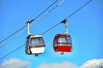 Ski lifts over the slopes of Courchevel ski resort