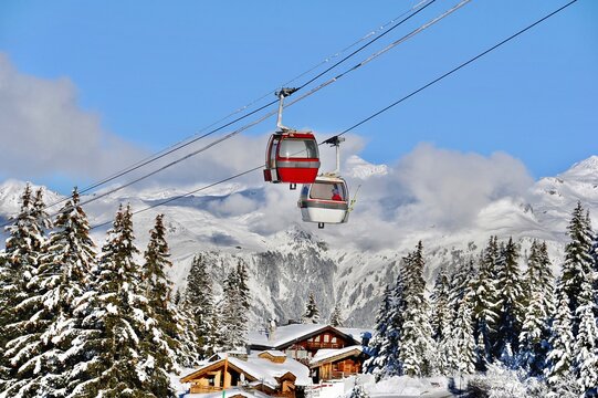 Ski lifts over the slopes of Courchevel ski resort