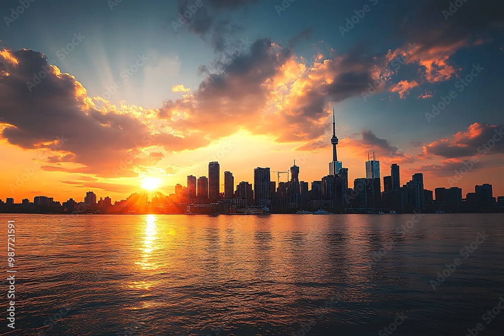 Poster Silhouette of Toronto skyline at sunset with vibrant sky