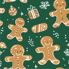 Vector seamless pattern of cute gingerbread in christmas festival