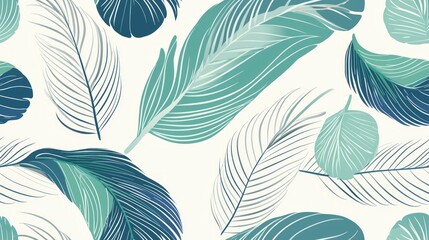Graceful Peahen Feathers - Elegant Minimalistic Pattern in Subtle Greens and Blues