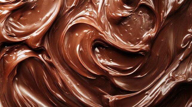 A rich, glossy swirl of chocolate spread showcasing a smooth and creamy texture, perfect for desserts and spreads.