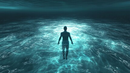 Human Figure Floating in Calm Ocean Symbolizing Mental Health and Relaxation