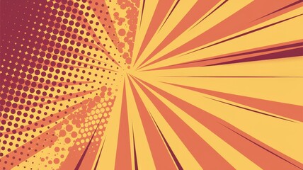 Fototapeta premium A vibrant and dynamic background with a combination of halftone dots and radial beams. The dominant colors are shades of orange and yellow, creating a warm and energetic ambiance. 
