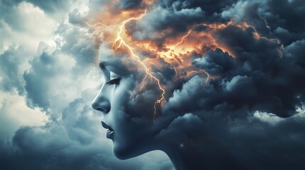 Calm Body and Stormy Head Symbolizing Mental Conflict and Turmoil
