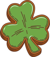 Cartoon groovy Irish shamrock cookie, saint Patrick day clover holiday pastry dessert. Isolated vector sweet delightful Ireland treat in shape of trefoil leaf with green glaze or icing and biscuit