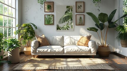 Interior of modern living room with white sofa