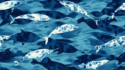 Obraz premium Intricate Narwhal Skin Pattern in Oceanic Colors: Elegance of Underwater Textures