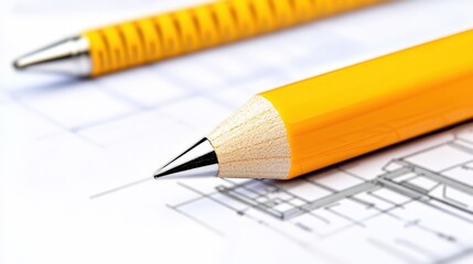 Yellow Pencils on Blueprints for Design Projects