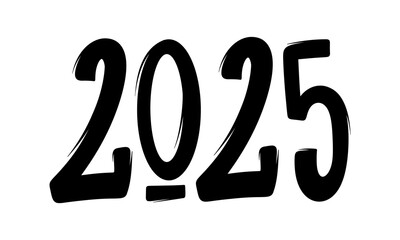 New Year 2025 Number Text with simple and modern design in black color
