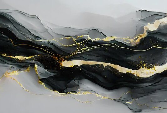 Abstract black marble background with gold.