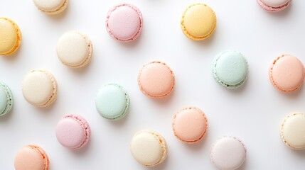 Obraz premium Colorful Macarons Displayed on a White Background