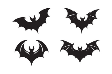 Set of Bat vector art silhouette illustration