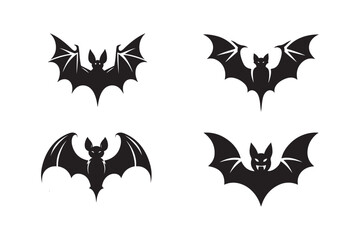 Set of Bat vector art silhouette illustration