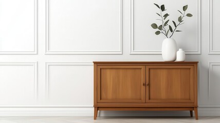 Traditional handcrafted teak sideboard with detailed woodwork, surrounded by neutral decor in a classic living room, teak furniture, classic craftsmanship