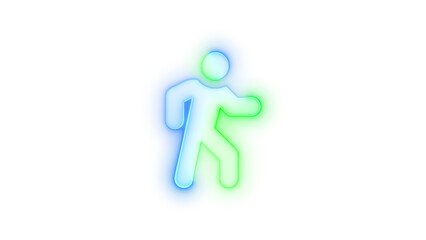 Neon icon walk solid symbol blue green color transparent background
