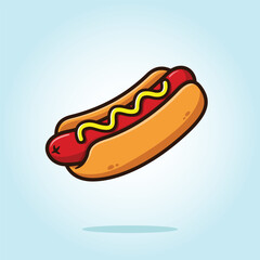 Sausage hotdog with mustard. Food vector cartoon illustration