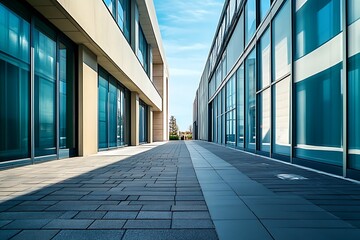 Modern Architecture,  Perspective of Glass Buildings with Blue Sky