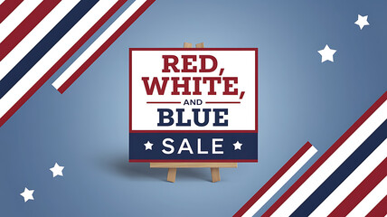 Naklejka premium Red White and Blue Sale Sign with Stars and Stripes Patriotic Design for Fourth of July 
