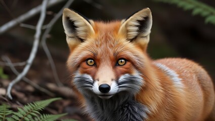 Fototapeta premium This stunning close-up of a fox’s face captures the raw beauty and intensity of wildlife photography. The image highlights the fox’s sharp, piercing eyes and the fine details of its fur.