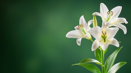 Fototapeta premium Elegant White Lilies on Green Background