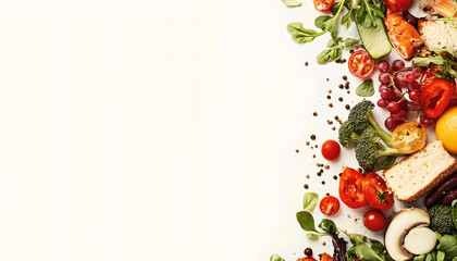 Healthy Food Ingredients Background: Top View of Fresh Vegetables and Fruits with Space for Text - Recipe and Menu Card Template