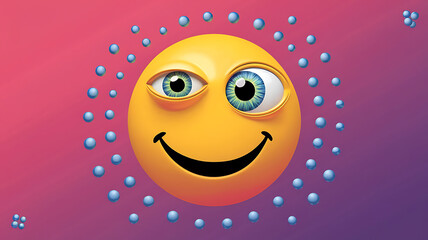 Yellow Smiley Face with Blue Eyes and Pink Background for Social Media and Marketing. 
