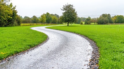 Serene Curved Pathway Through a Green Landscape