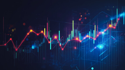 Fototapeta premium Abstract black background with Colorful charts and graphs with statistics to innovative analyze business potential and forecast future development of companies growth.