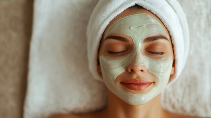 Fototapeta premium happy woman with mask in her face