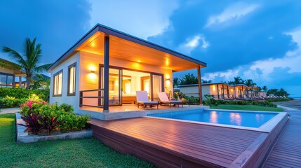 Tranquil Beachfront Villa at Dusk