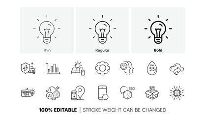 Augmented reality, Qr code and Solar panel line icons. Pack of Aluminium mineral, Diagram graph, Time management icon. Ph neutral, Idea, Charging station pictogram. Cloud share. Line icons. Vector