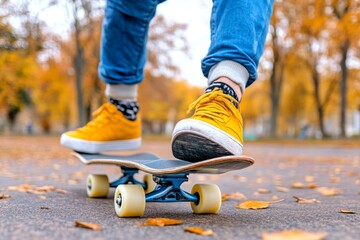 A person skateboarding through a park, representing fun, active, and alternative transportation options