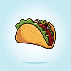 Taco with tortilla shell mexican lunch. Food tacos vector cartoon illustration