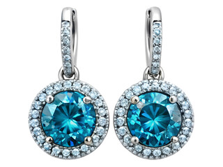 Round Diamond Drop Earrings, diamond earrings on transparent or white background.