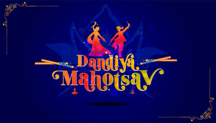 Garba night dance. Dandiya mahotsav celebration during Navratri festival with dandia sticks.