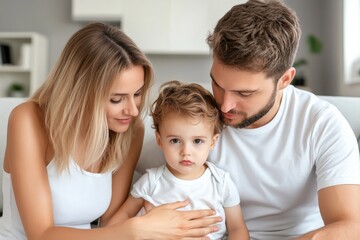 Obraz premium Parents comforting a child after a fall, showing care and affection as they soothe the child
