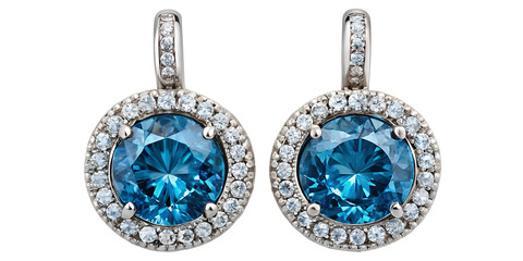 Round Diamond Drop Earrings, diamond earrings on transparent or white background.