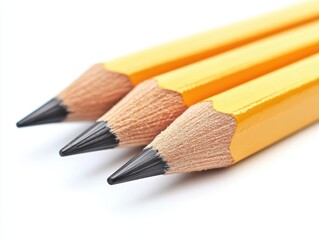 Fototapeta premium Three Yellow Pencils Close Up on White Background