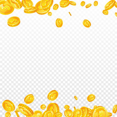 American dollar coins falling. Scattered gold USD