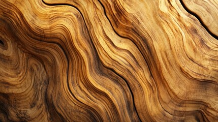 Close-up of wavy wood grain texture in rich golden and brown tones.