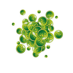 Vitamin Q10 round capsules scattered randomly.