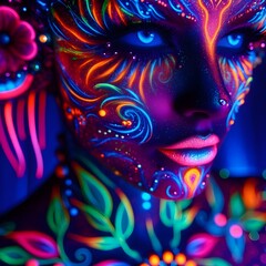 Fototapeta premium a young lady painted on her face with different colors