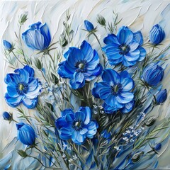 oil paintings of beautiful Nigella with feathery foliage 