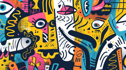 Obraz premium A whimsical, hand-drawn banner with playful doodles and sketches, featuring unique typography and irregular lines, creating a fun, artistic vibe for creative brands or events