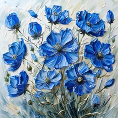 oil paintings of beautiful Nigella with feathery foliage 