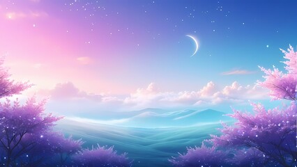 landscape with snow and moon